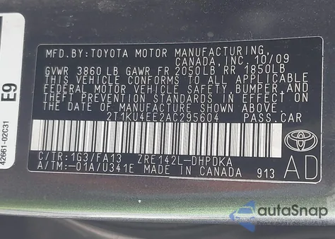 2010 Toyota Corolla Matrix from USA, damaged, VIN 2T1KU4EE2AC295604